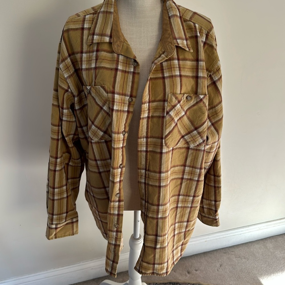 John Blair Vintage Plaid Flannel Shirt XL Yellow - Picture 1 of 7